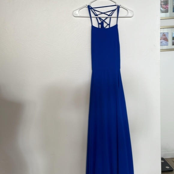 Lulu's cobalt blue halter back straps maxi dress - Picture 2 of 5